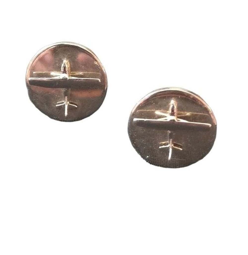 Vintage Airplane Cufflinks Round Aviation Pilot Accessories